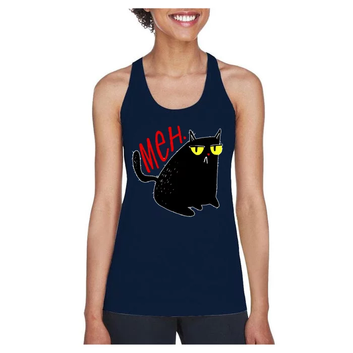 Funny Meh. Cat Meme For Cat Lovers Women's Racerback Tank