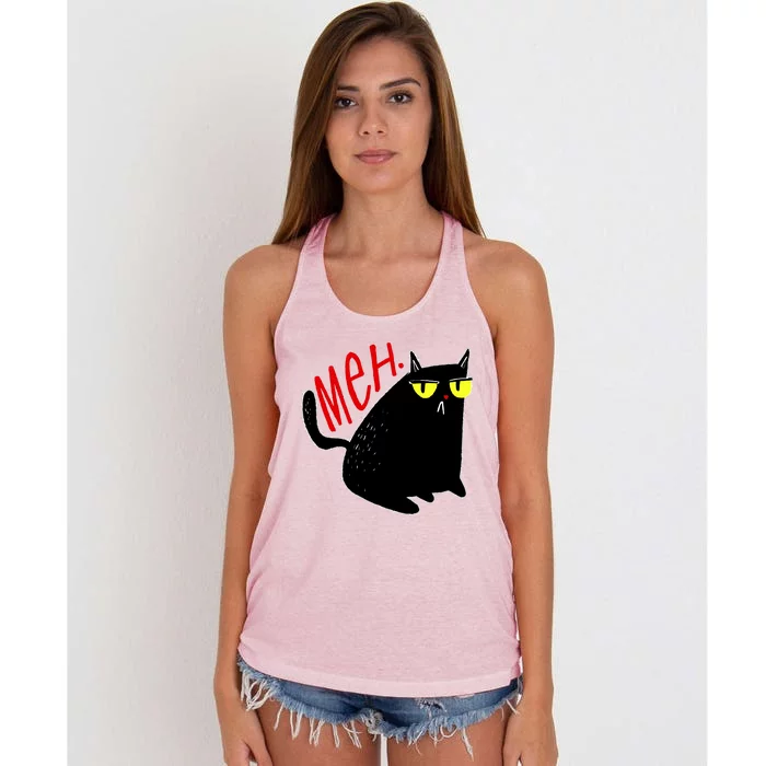 Funny Meh. Cat Meme For Cat Lovers Women's Knotted Racerback Tank