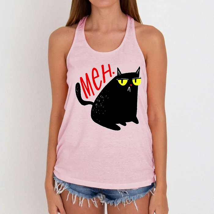 Funny Meh. Cat Meme For Cat Lovers Women's Knotted Racerback Tank