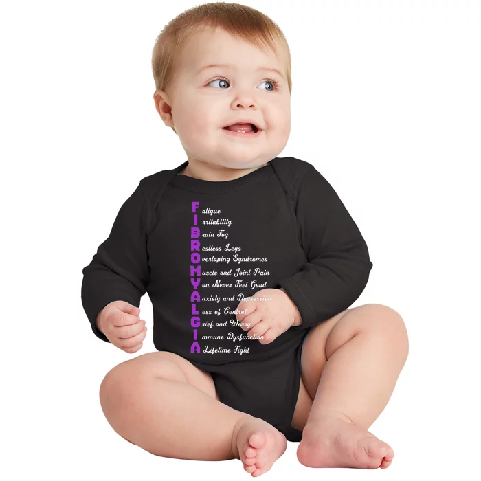 Fibromyalgia Meaning Chronic Pain Fibro Awareness Baby Long Sleeve Bodysuit