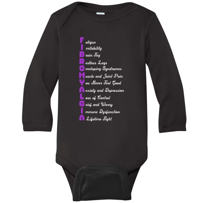 Fibromyalgia Meaning Chronic Pain Fibro Awareness Baby Long Sleeve Bodysuit