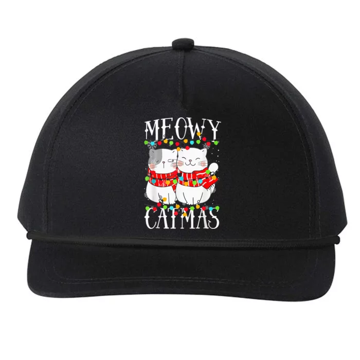 Funny Meowy Catmas Merry Christmas Kitten Pajama Snapback Five-Panel Rope Hat