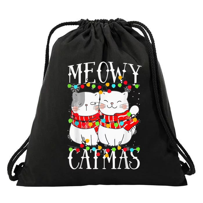 Funny Meowy Catmas Merry Christmas Kitten Pajama Drawstring Bag