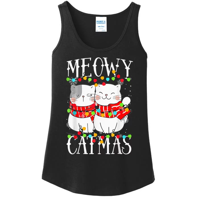 Funny Meowy Catmas Merry Christmas Kitten Pajama Ladies Essential Tank