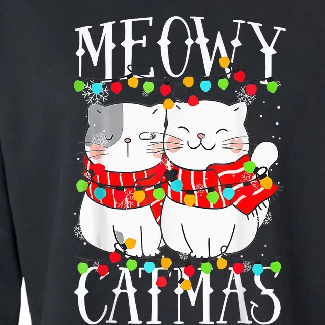 Funny Meowy Catmas Merry Christmas Kitten Pajama Cropped Pullover Crew