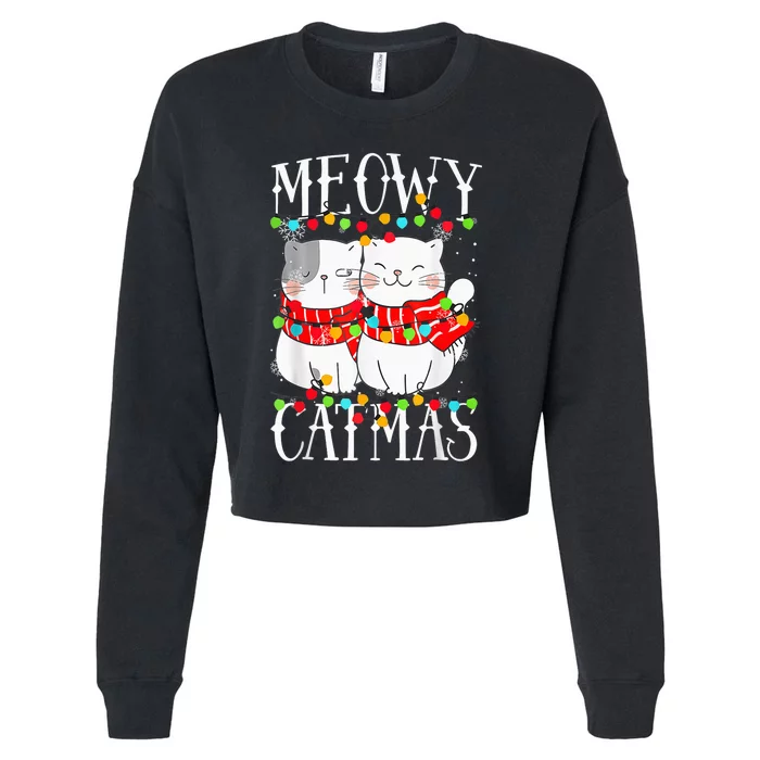 Funny Meowy Catmas Merry Christmas Kitten Pajama Cropped Pullover Crew