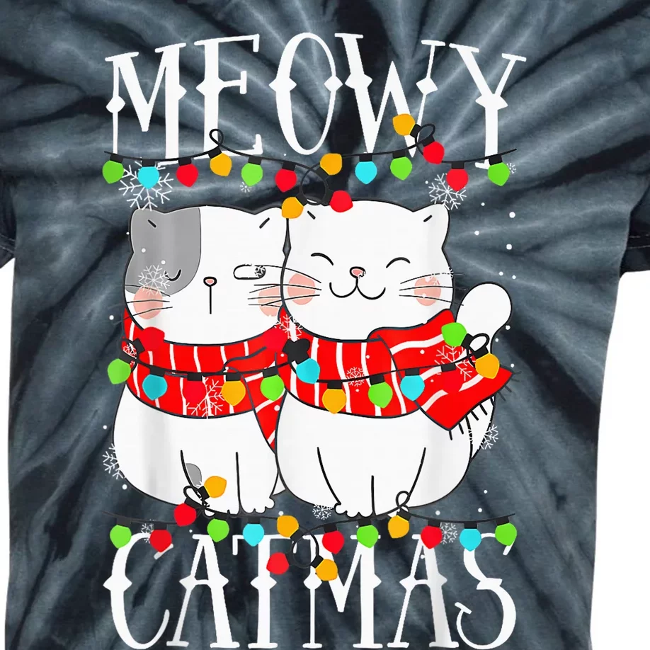 Funny Meowy Catmas Merry Christmas Kitten Pajama Kids Tie-Dye T-Shirt