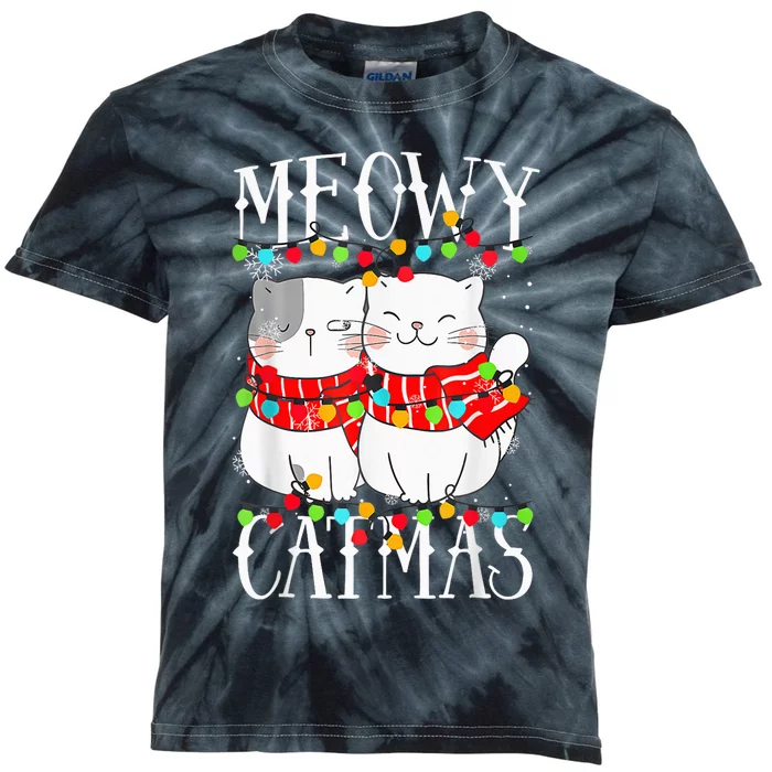 Funny Meowy Catmas Merry Christmas Kitten Pajama Kids Tie-Dye T-Shirt