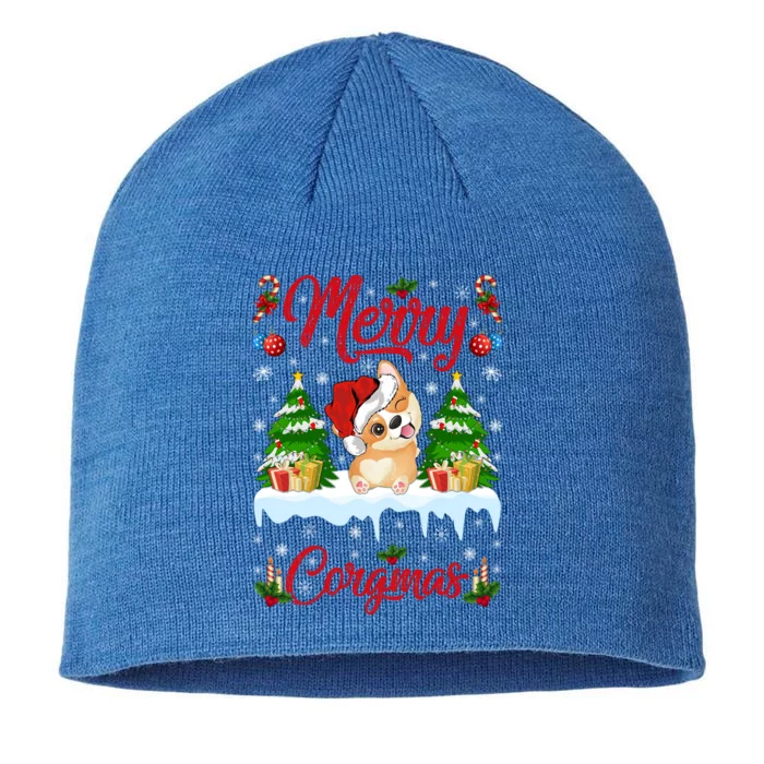 Funny Merry Corgmas Xmas Gift Santa Hat Corgi Christmas Cute Gift 8 1/2in Sustainable Knit Beanie