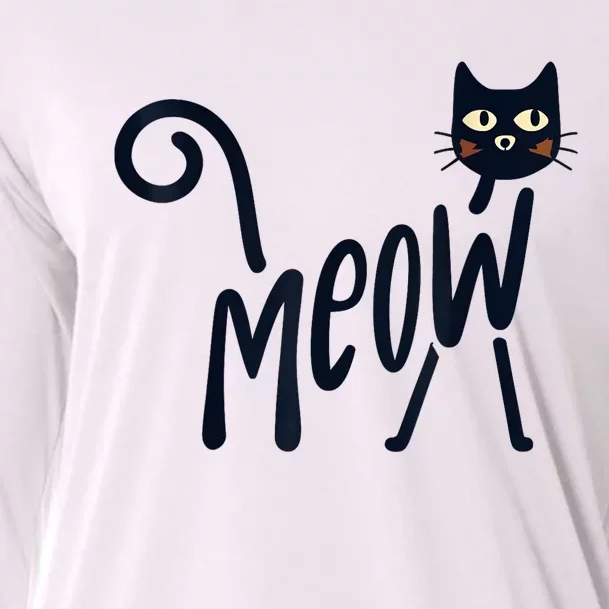 Funny Meow Cat In Black Cooling Performance Long Sleeve Crew