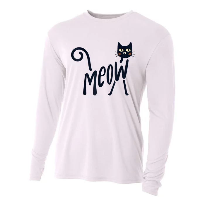 Funny Meow Cat In Black Cooling Performance Long Sleeve Crew