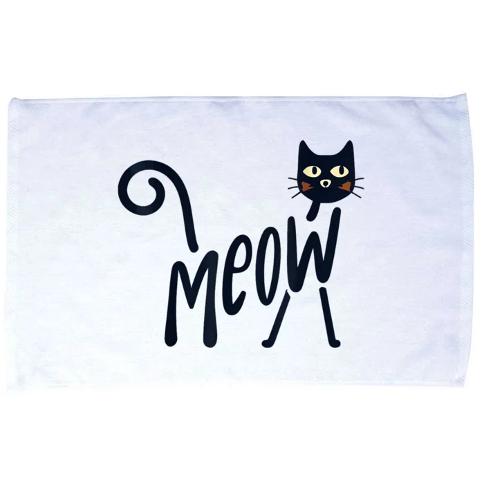 Funny Meow Cat In Black Microfiber Hand Towel