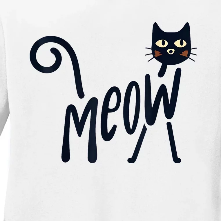 Funny Meow Cat In Black Ladies Long Sleeve Shirt