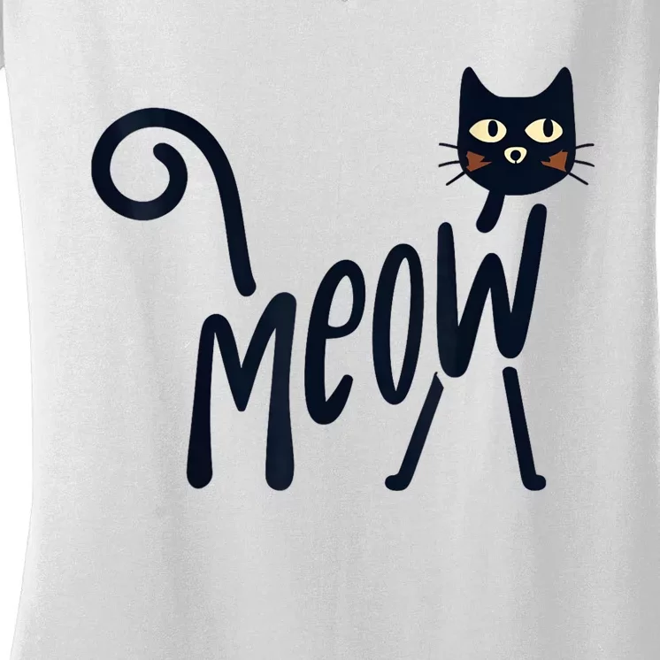 Funny Meow Cat In Black Women's V-Neck T-Shirt