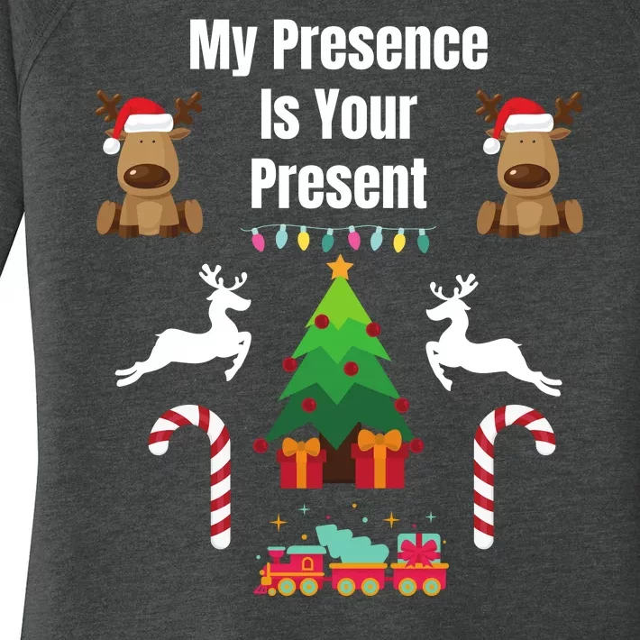 Funny Merry Christmas Sarcastic My Presence Is Your Present Funny Sarcastic Xmas Women's Perfect Tri Tunic Long Sleeve Shirt