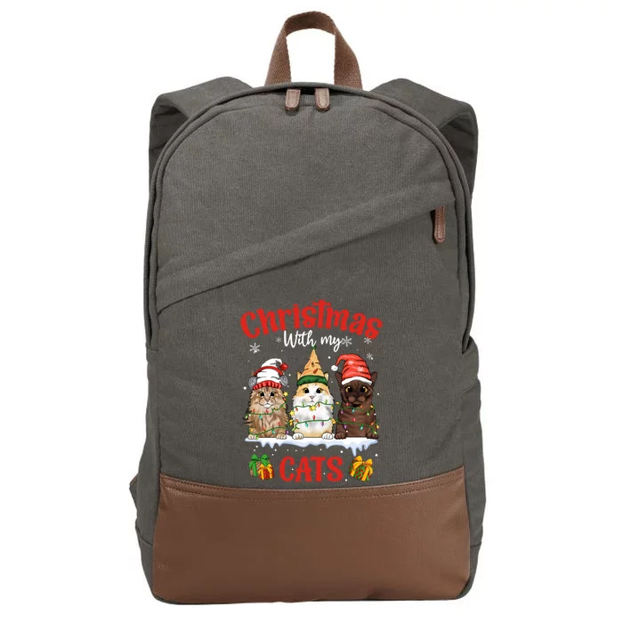 Feline Meowy Catmas Lover Christmas With My Cats Great Gift Cotton Canvas Backpack