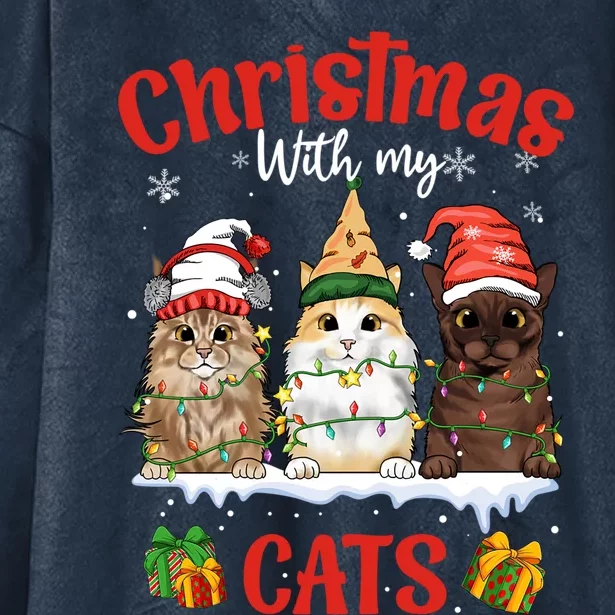 Feline Meowy Catmas Lover Christmas With My Cats Great Gift Hooded Wearable Blanket