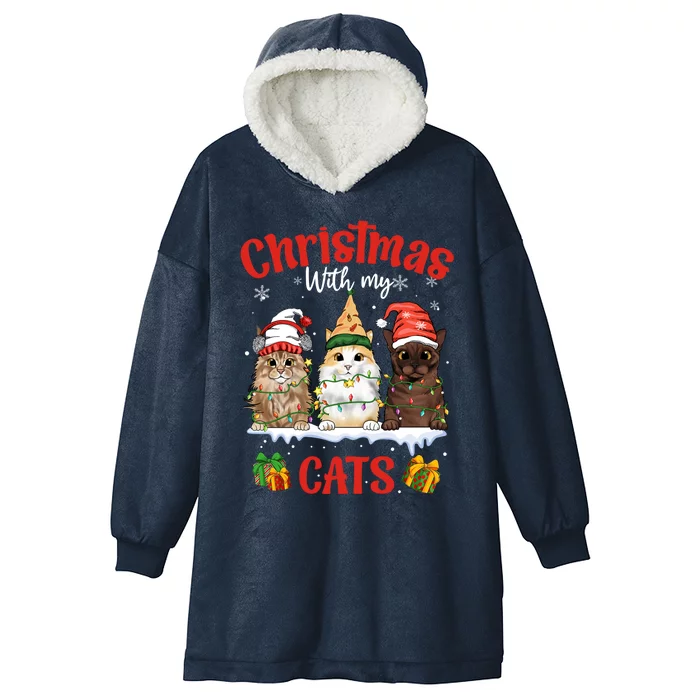 Feline Meowy Catmas Lover Christmas With My Cats Great Gift Hooded Wearable Blanket