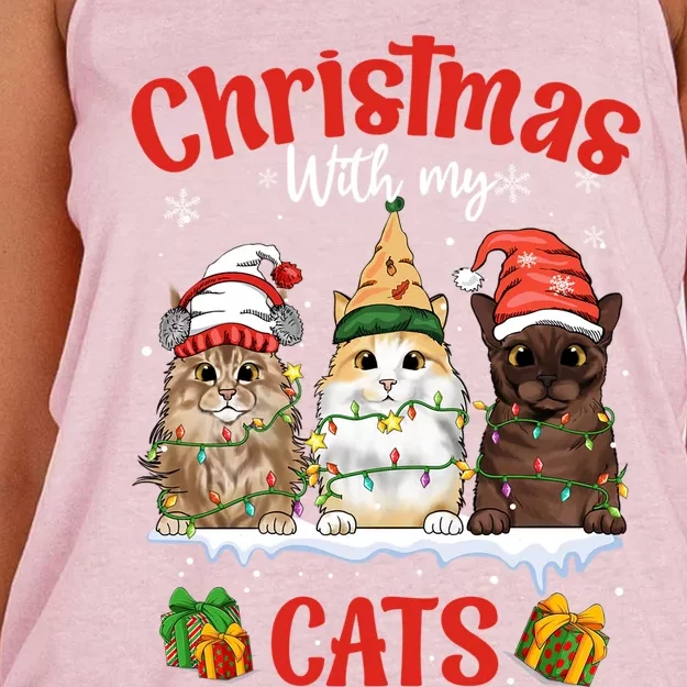 Feline Meowy Catmas Lover Christmas With My Cats Great Gift Women's Knotted Racerback Tank