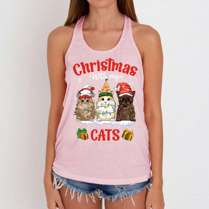 Feline Meowy Catmas Lover Christmas With My Cats Great Gift Women's Knotted Racerback Tank