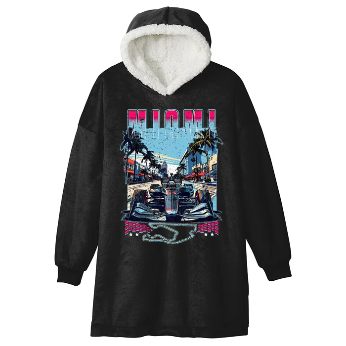 Formula Miami City Racing Racetrack Car Map Grand Prix Race Hooded Wearable Blanket