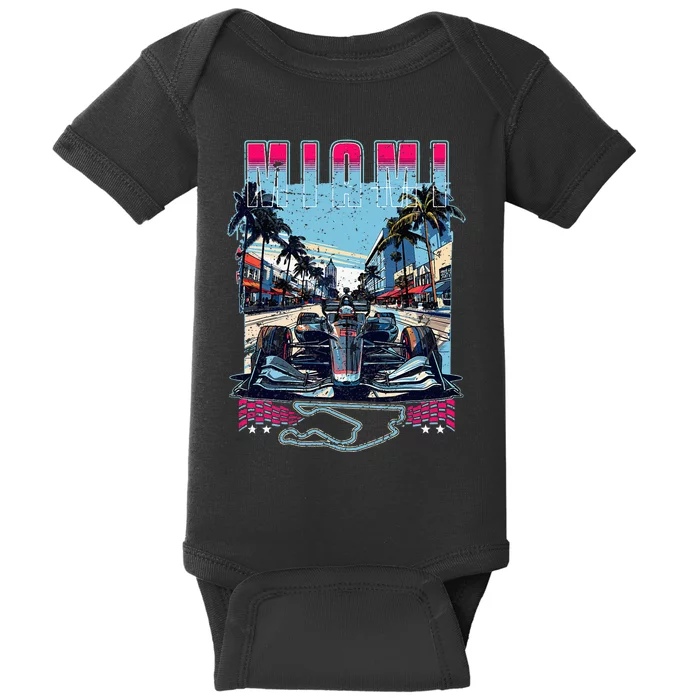 Formula Miami City Racing Racetrack Car Map Grand Prix Race Baby Bodysuit