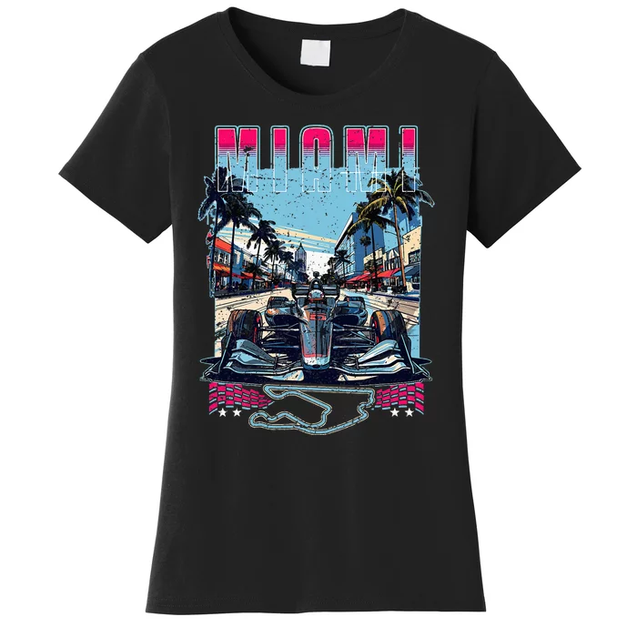 Formula Miami City Racing Racetrack Car Map Grand Prix Race Women's T-Shirt