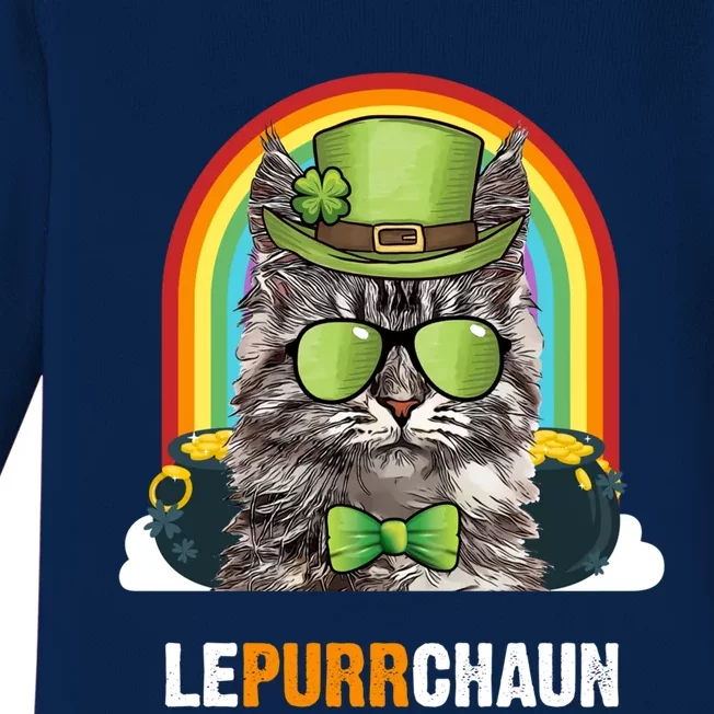 Funny Maine Coon Cat Lepurrchaun St Patricks Day Gift Baby Long Sleeve Bodysuit