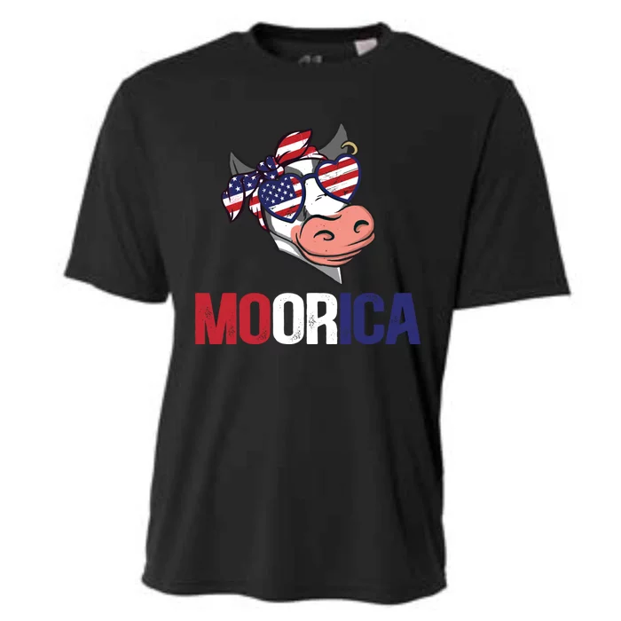 Funny Moorica Cow Lover 4th Of July Usa Patriotic Cow Cool Gift Cooling Performance Crew T-Shirt