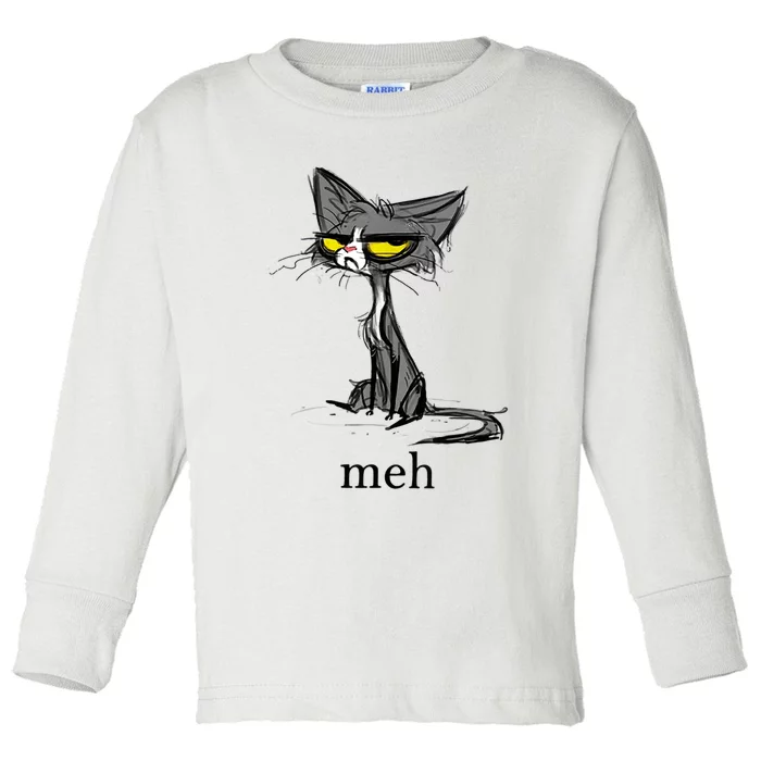 Funny Meh Cat Gift For Cat Lovers Toddler Long Sleeve Shirt