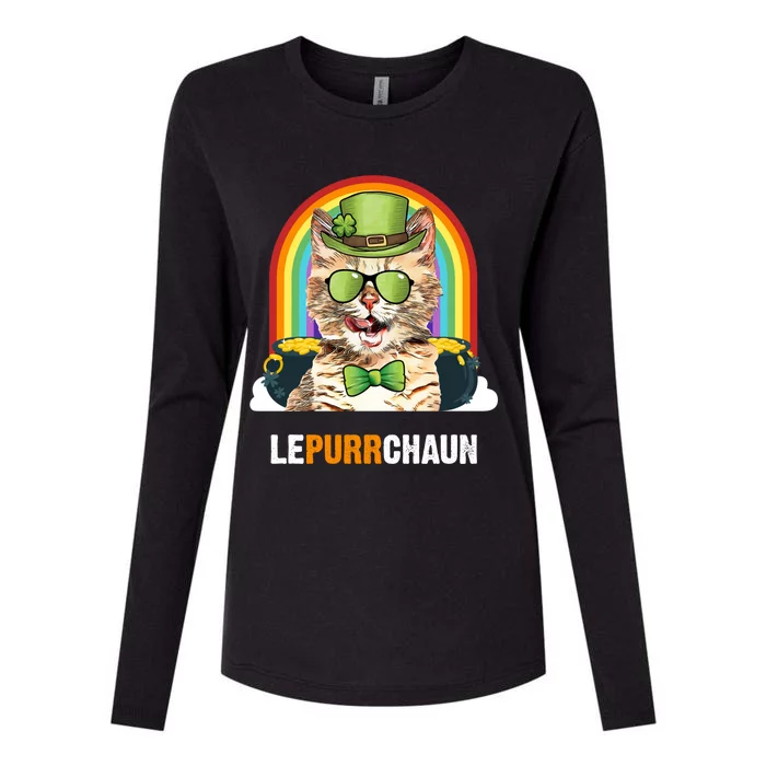 Funny Munchkin Cat Lepurrchaun St Patricks Day Gift Womens Cotton Relaxed Long Sleeve T-Shirt