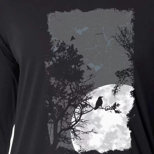 Full Moon Crow Gloomy Forest Costume Awesome Halloween Gift Cooling Performance Long Sleeve Crew