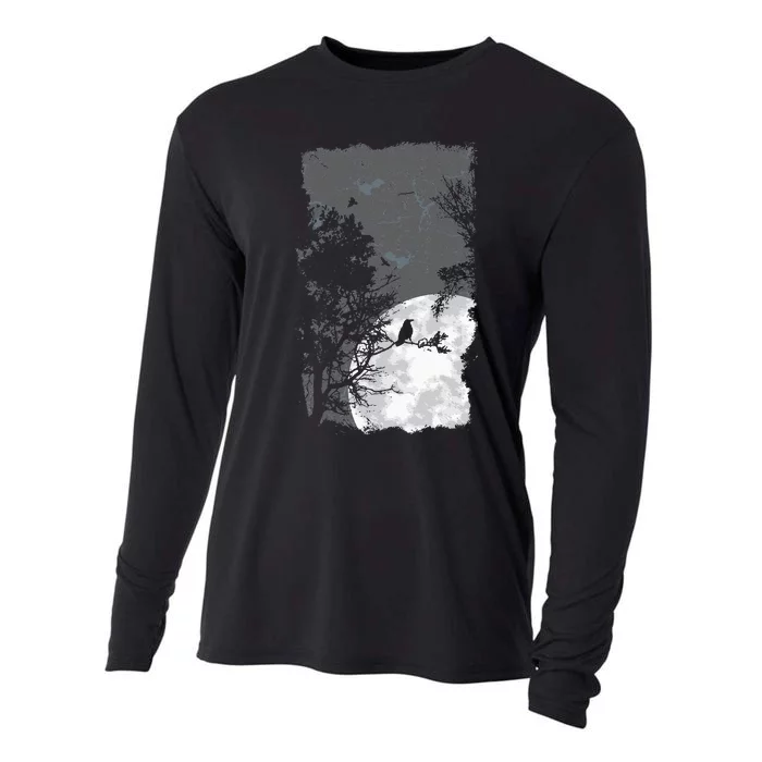 Full Moon Crow Gloomy Forest Costume Awesome Halloween Gift Cooling Performance Long Sleeve Crew