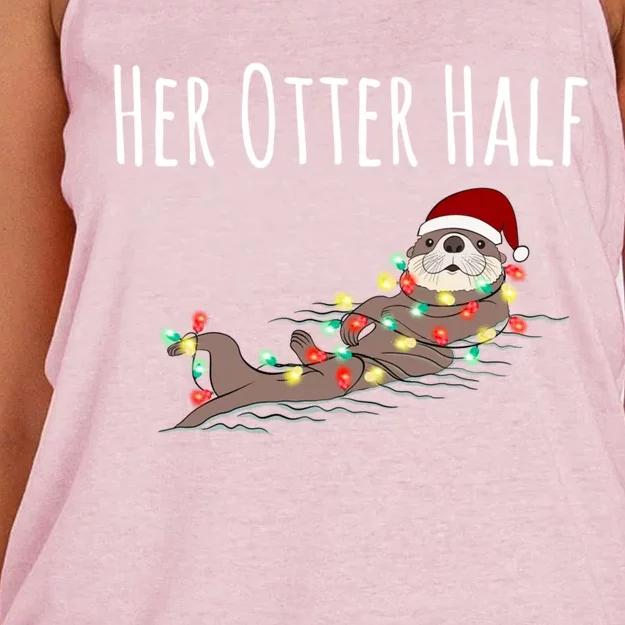 Funny Matching Couple His And Her Otter Half Ugly Christmas Gift Women's Knotted Racerback Tank