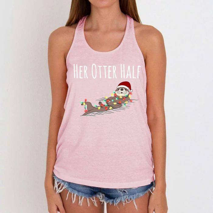 Funny Matching Couple His And Her Otter Half Ugly Christmas Gift Women's Knotted Racerback Tank