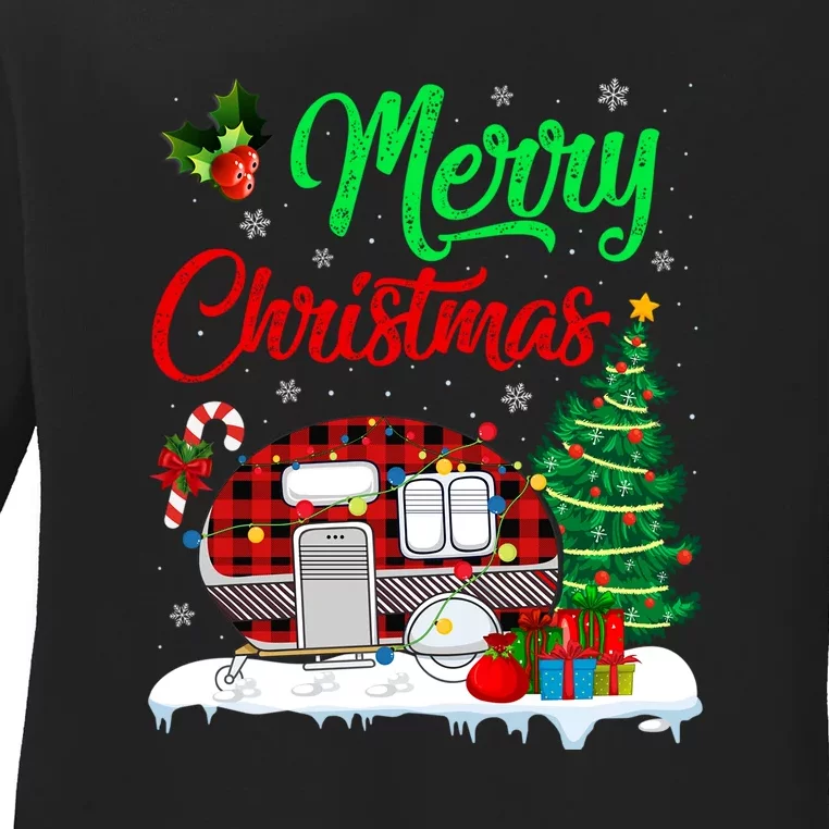 Funny Matching Camping Lighting Santa Camper RV ChristmasGift Ladies Long Sleeve Shirt