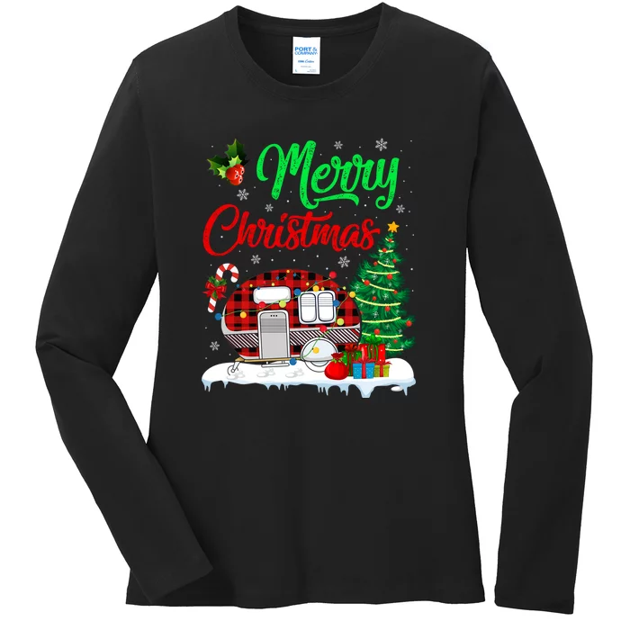 Funny Matching Camping Lighting Santa Camper RV ChristmasGift Ladies Long Sleeve Shirt