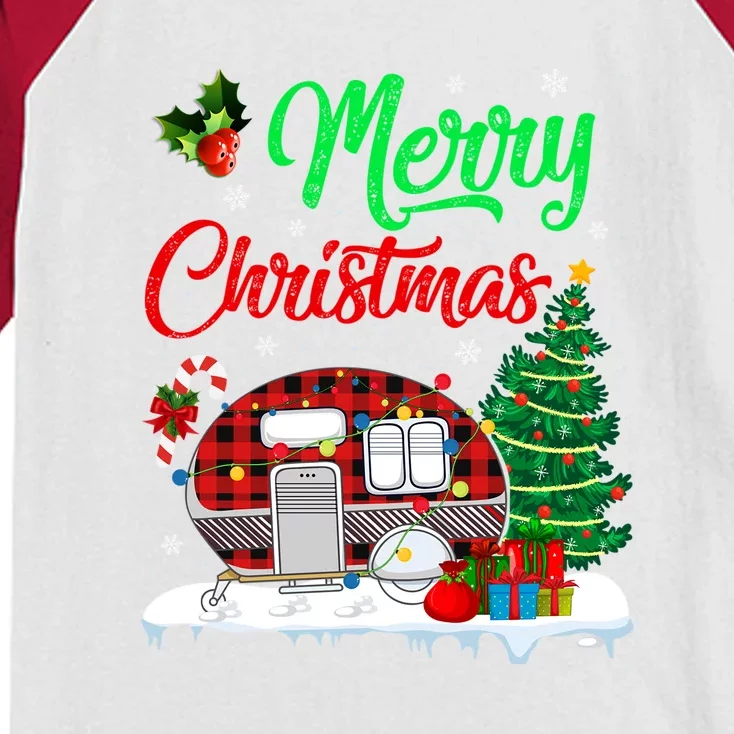 Funny Matching Camping Lighting Santa Camper RV ChristmasGift Kids Colorblock Raglan Jersey