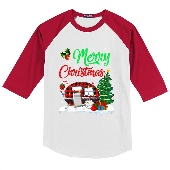 Funny Matching Camping Lighting Santa Camper RV ChristmasGift Kids Colorblock Raglan Jersey