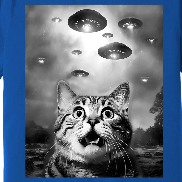 Funny Meme Cat Selfie With Alien Ufos Funny Cat Lovers Aliens Ufo Premium T-Shirt