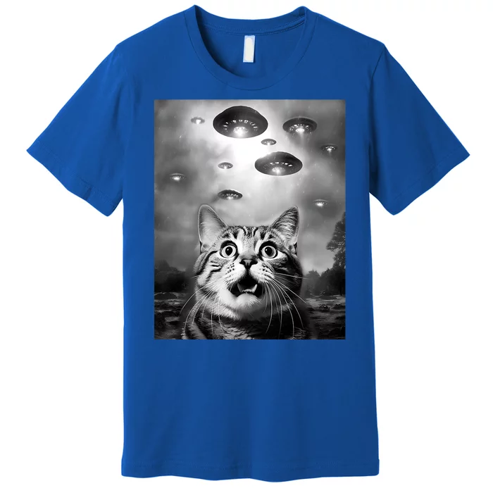 Funny Meme Cat Selfie With Alien Ufos Funny Cat Lovers Aliens Ufo Premium T-Shirt