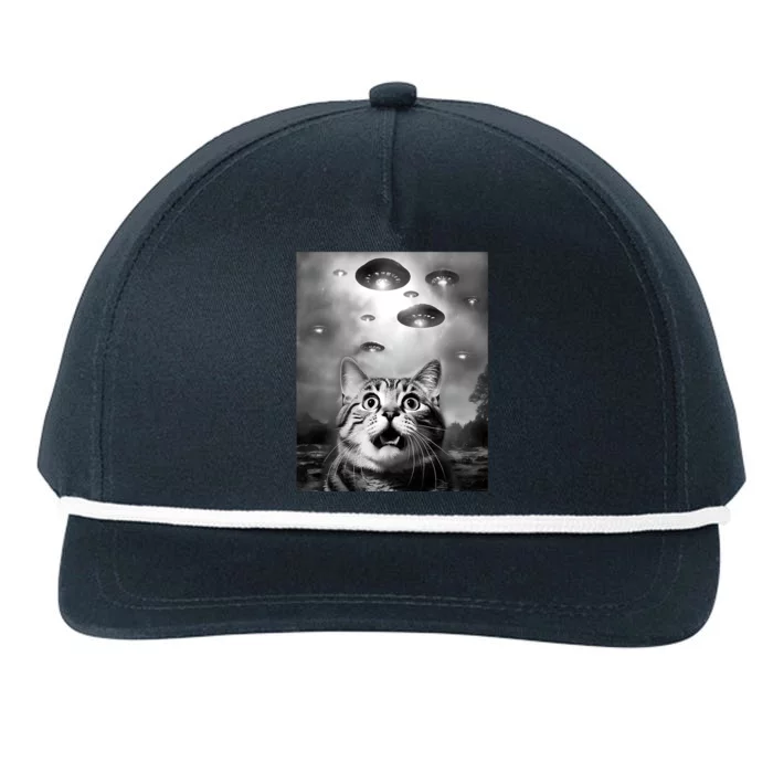 Funny Meme Cat Selfie With Alien Ufos Funny Cat Lovers Aliens Ufo Snapback Five-Panel Rope Hat