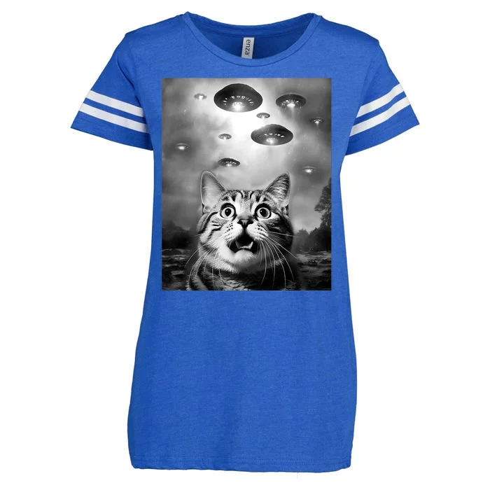 Funny Meme Cat Selfie With Alien Ufos Funny Cat Lovers Aliens Ufo Enza Ladies Jersey Football T-Shirt