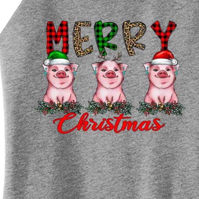 Funny Merry Christmas Pig Farming Farmer Pig Xmas Pig Lover Gift Women’s Perfect Tri Rocker Tank