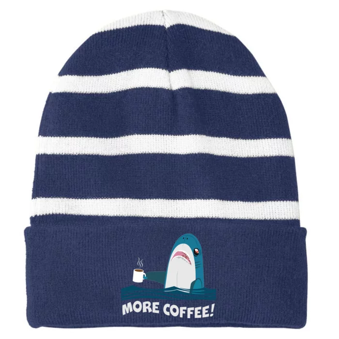 Funny More Coffee Shark Striped Beanie with Solid Band