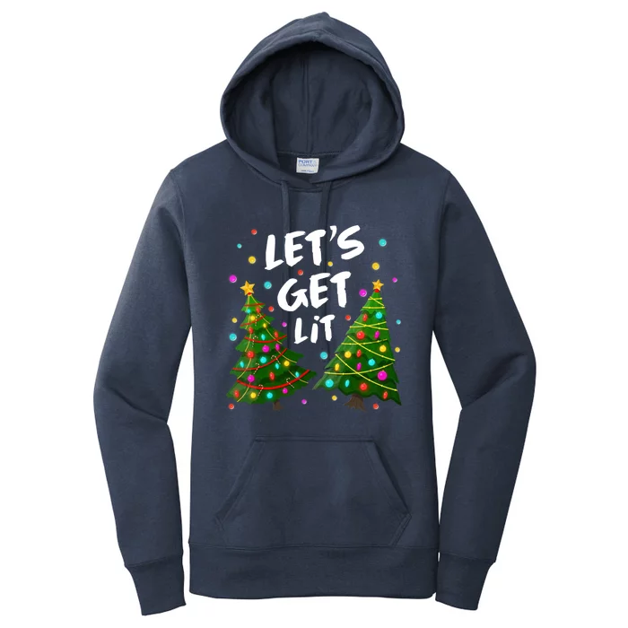 Funny Merry Christmas Tree Lights Gift Let's Get Lit Cute Gift Women's Pullover Hoodie