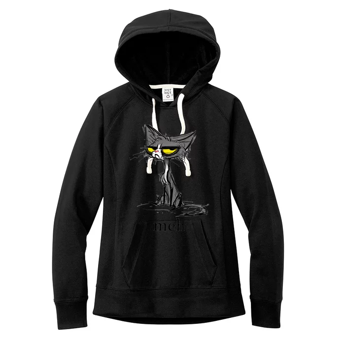 Funny Meh Cat Gift For Cat Lovers Women's Fleece Hoodie