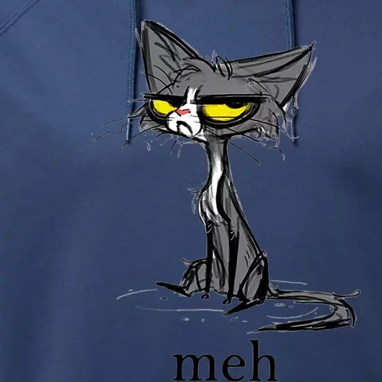 Funny Meh Cat Gift For Cat Lovers Performance Fleece Hoodie