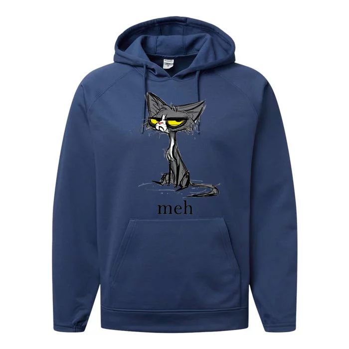 Funny Meh Cat Gift For Cat Lovers Performance Fleece Hoodie