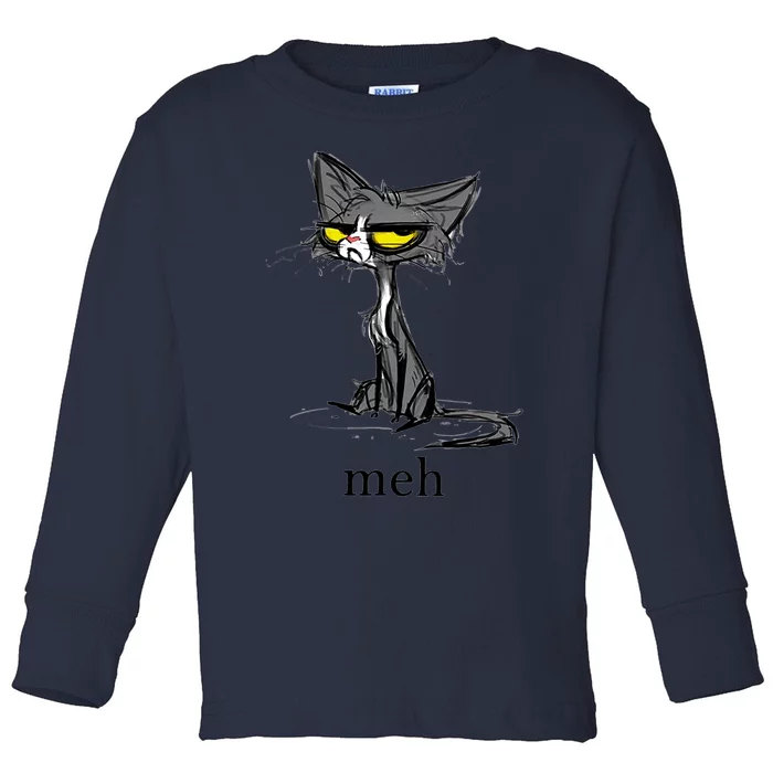 Funny Meh Cat Gift For Cat Lovers Toddler Long Sleeve Shirt